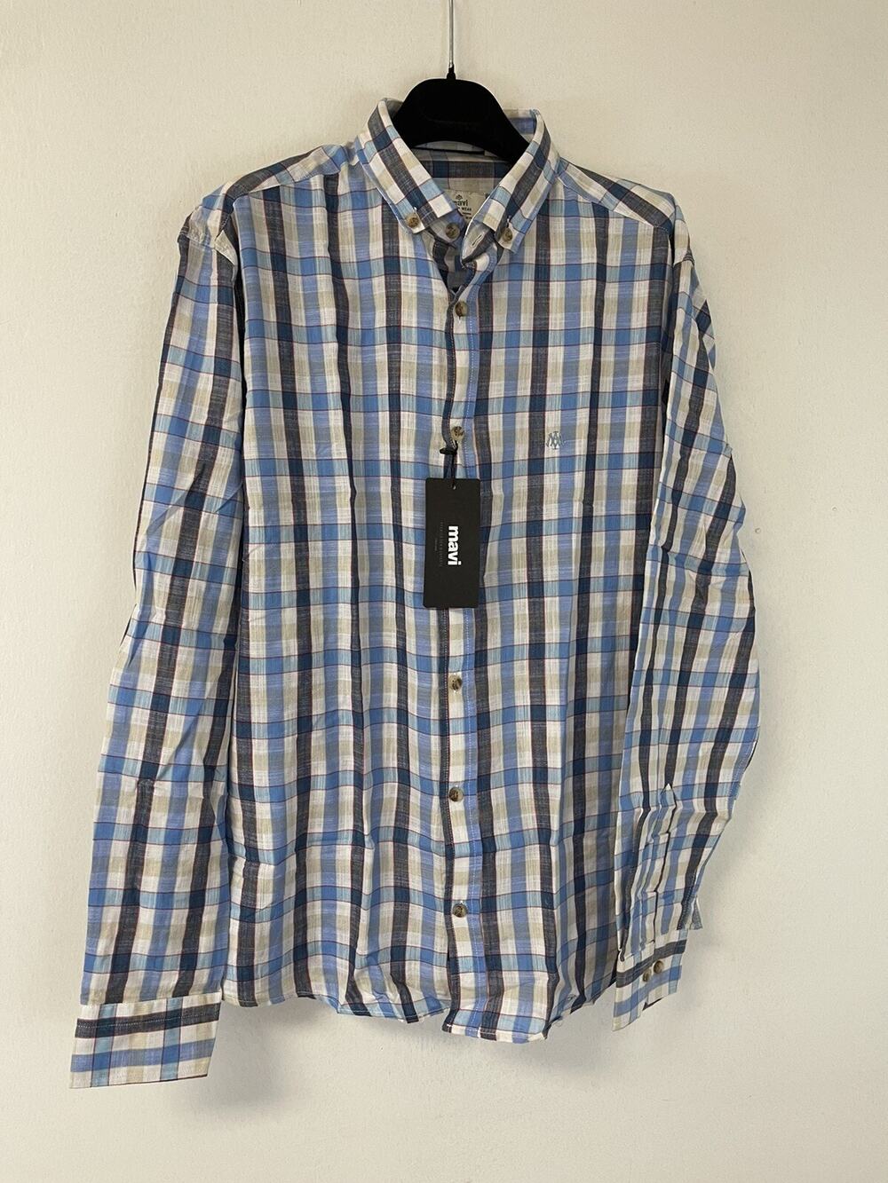 Mavi Shirt Mens Small Button Up Plaid Blue Long Sleeve Cotton Mavi Jeans N17